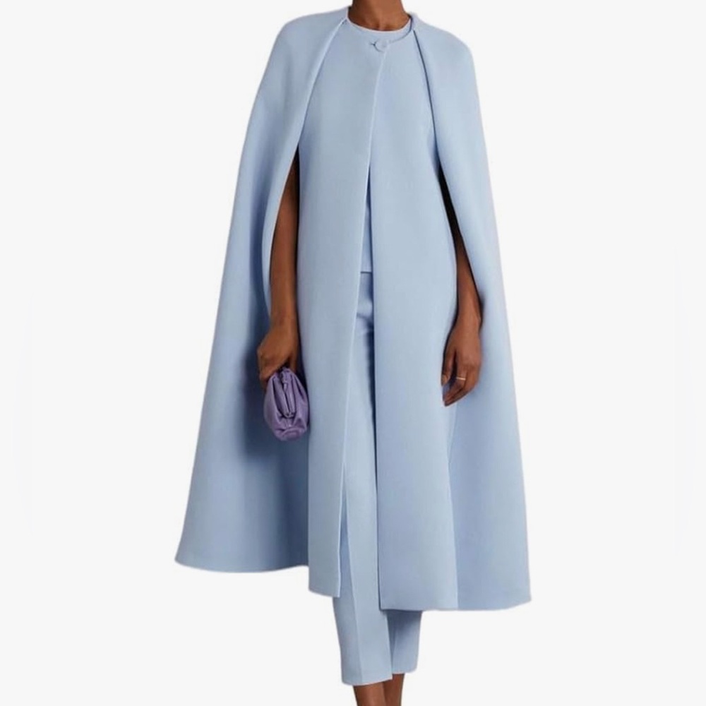 Structured Light Blue Women's Cape Coat